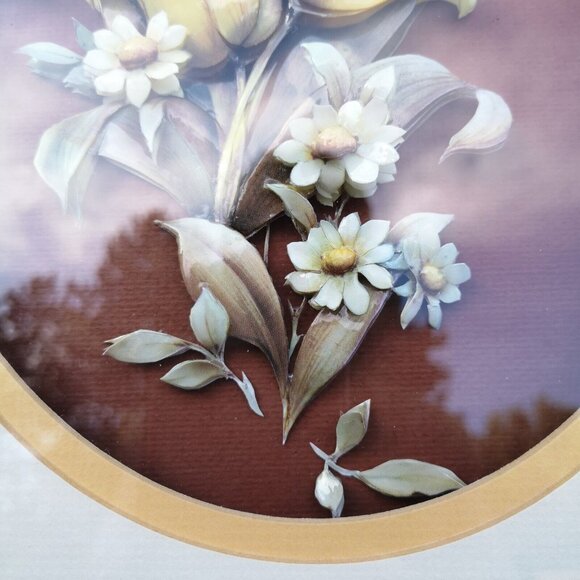 Vintage 3D Decoupage Yellow Tulips Picture In Wooden Frame 14"x12" - Picture 3 of 12